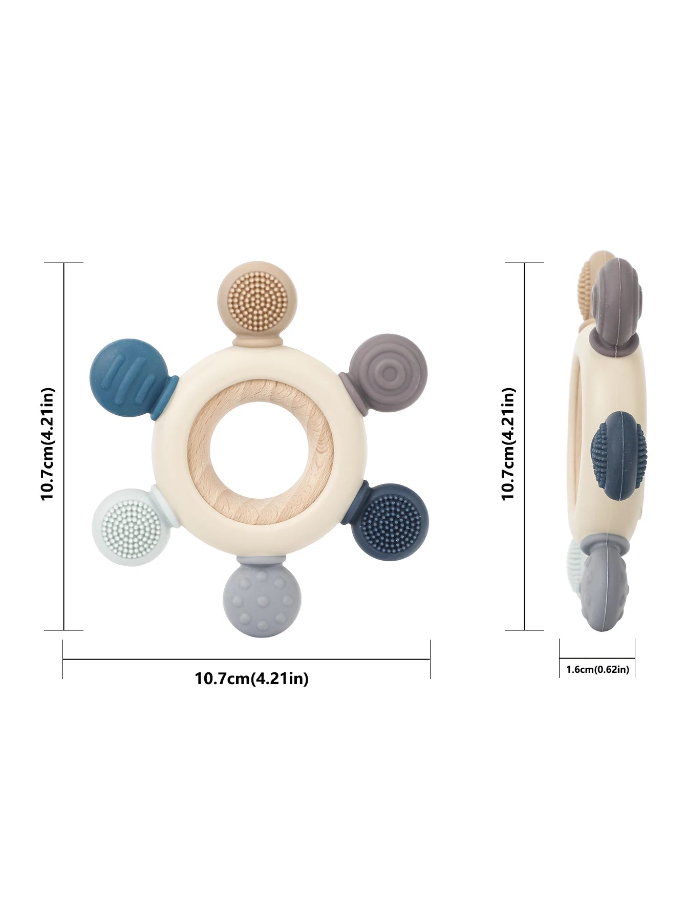 Anneau de dentition bébé en silicone & bois – Toucher apaisant