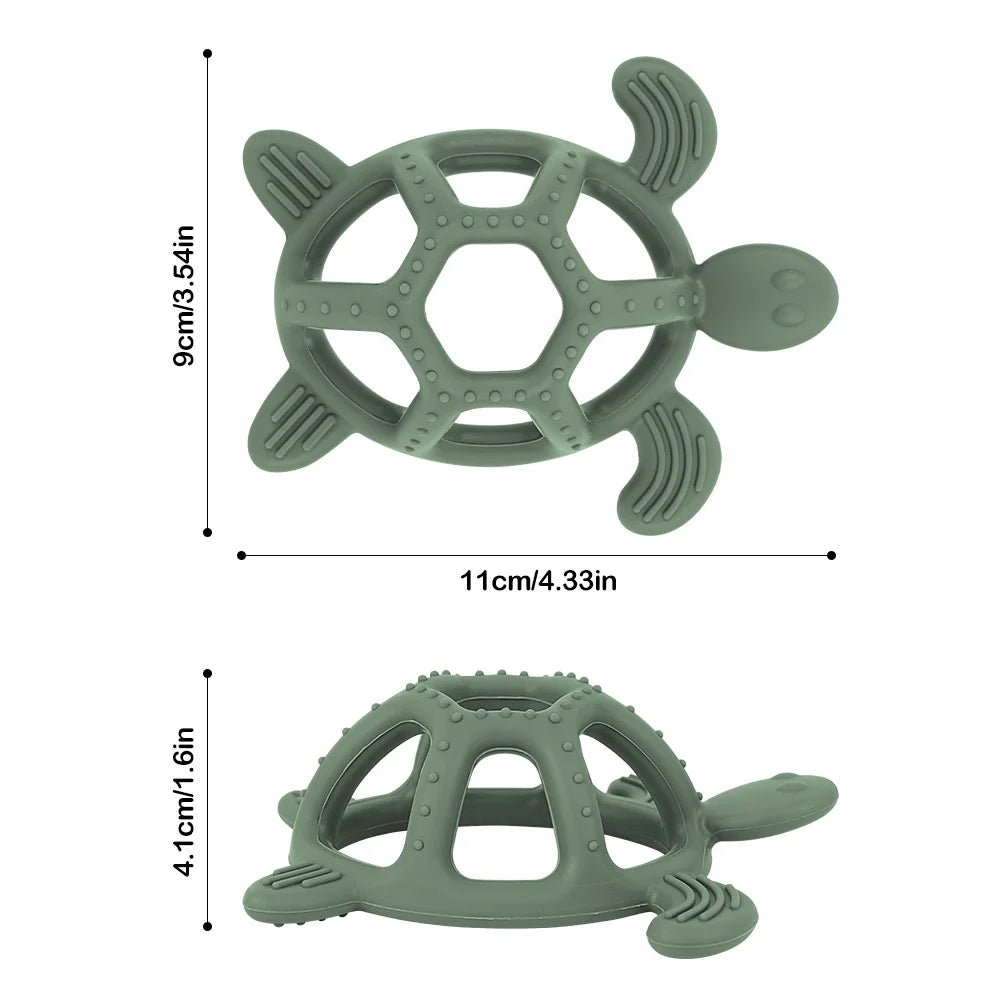 Anneau de dentition bébé en silicone – Tortue vert sauge