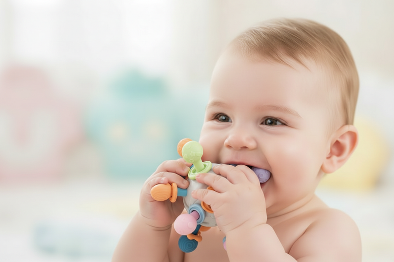 Bébé avec anneau de dentition - version miroir